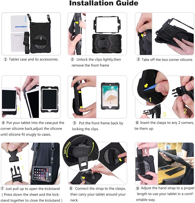 BRAECN iPad mini 5 Case,iPad mini 4 Case, Heavy Duty Shockproof Protective Rugged Case with Pencil Holder,Hand Strap,Kickstand, Shoulder Strap for iPad mini 5th/4th Generation 7.9 Inch for Kids-Black