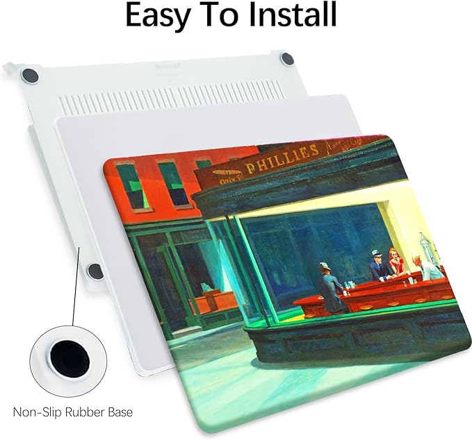Berkin Arts Compatible with MacBook Air 13 inch Cover, 2022-2018 Release A1932 with Touch ID with Keyboard Cover & Screen Protector American Scene Painting (Nighthawks by Hopper)