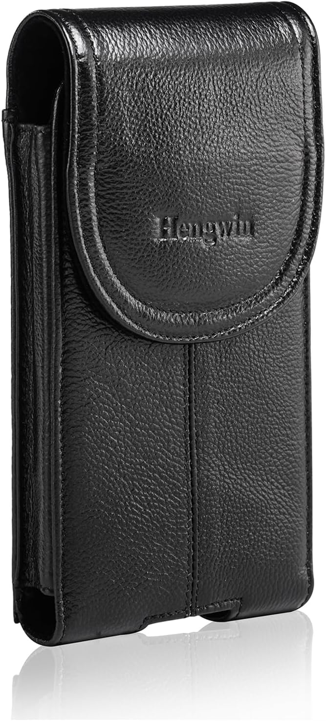 Hengwin Leather Cell Phone Holster Belt Pouch Case with Belt Clip Fit for iPhone 17 Pro Max 16 Pro Max 15 Pro Max 14 Pro Max 13 Pro Max Samsung Galaxy S25 Ultra S24 Ultra S23 Ultra (Light Brown)