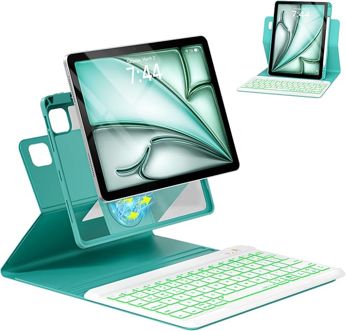 OPAKIT Magnetic Keyboard Case for iPad Air 11-inch (M2 2024) & Pro 11 1st/2nd/3rd/4th,360 Rotation Detachable & 7 Color Backlit BT Keyboard Cover for ipad Air 5th 4th Generation 10.9 inch(Teal)