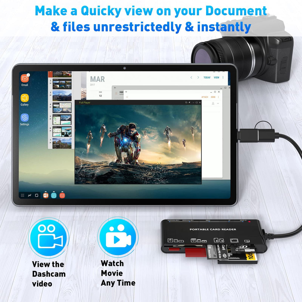 xD-Picture Card Reader USB 3.0, Memory Card Reader for xD/CF/MS/SD/TF Card - 7-in-1 Card Reader/Adapter for Windows, Mac, iOS, Android(USB-A + USB-C)