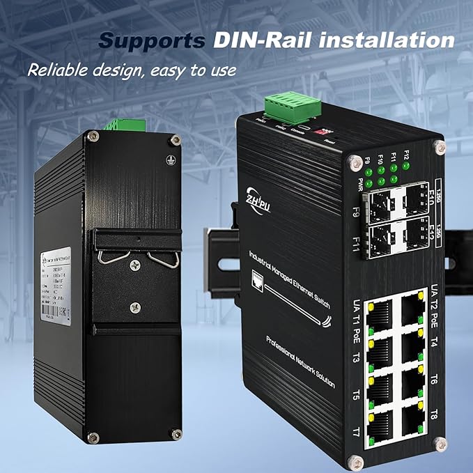 Industrial Managed 8-Port 10/100/1000Base-T PoE Switch with 4-Port 1000Base-X SFP, IEEE 802.3af/at 30W PoE Ethernet Switch, L2 Web Management Support Ring Network by USB-C Port Connection