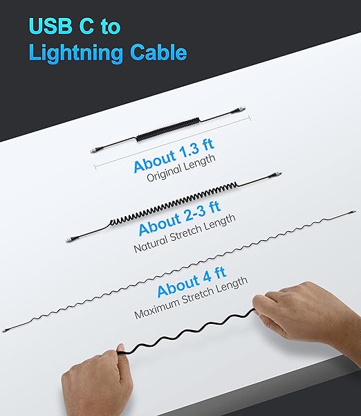 USB Type C to Lightning Cable 3FT 2Pack Coiled iPhone Charger Fast Charging