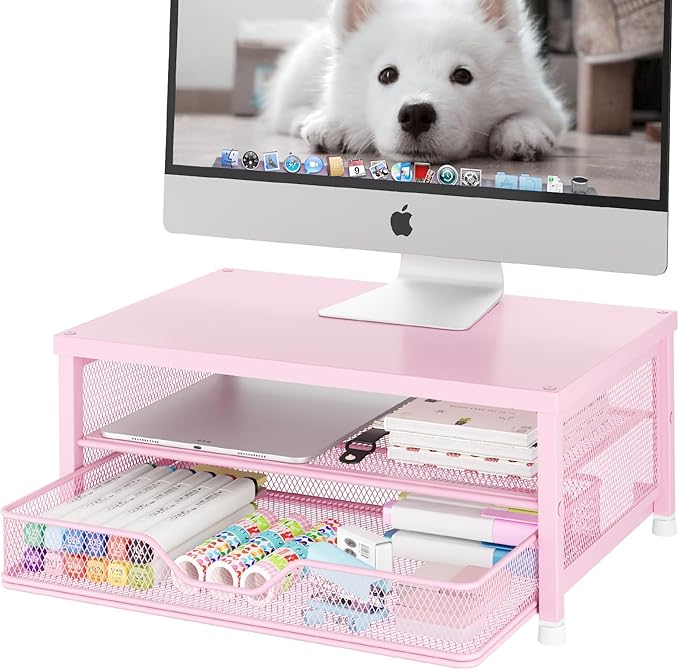 OPNICE Computer Monitor Stand Riser, Desk Organizer with Drawer, Printer & Laptop Stand, Office Desk Accessories & Workspace Desktop Organizers Storage for Office Supplies(Black)