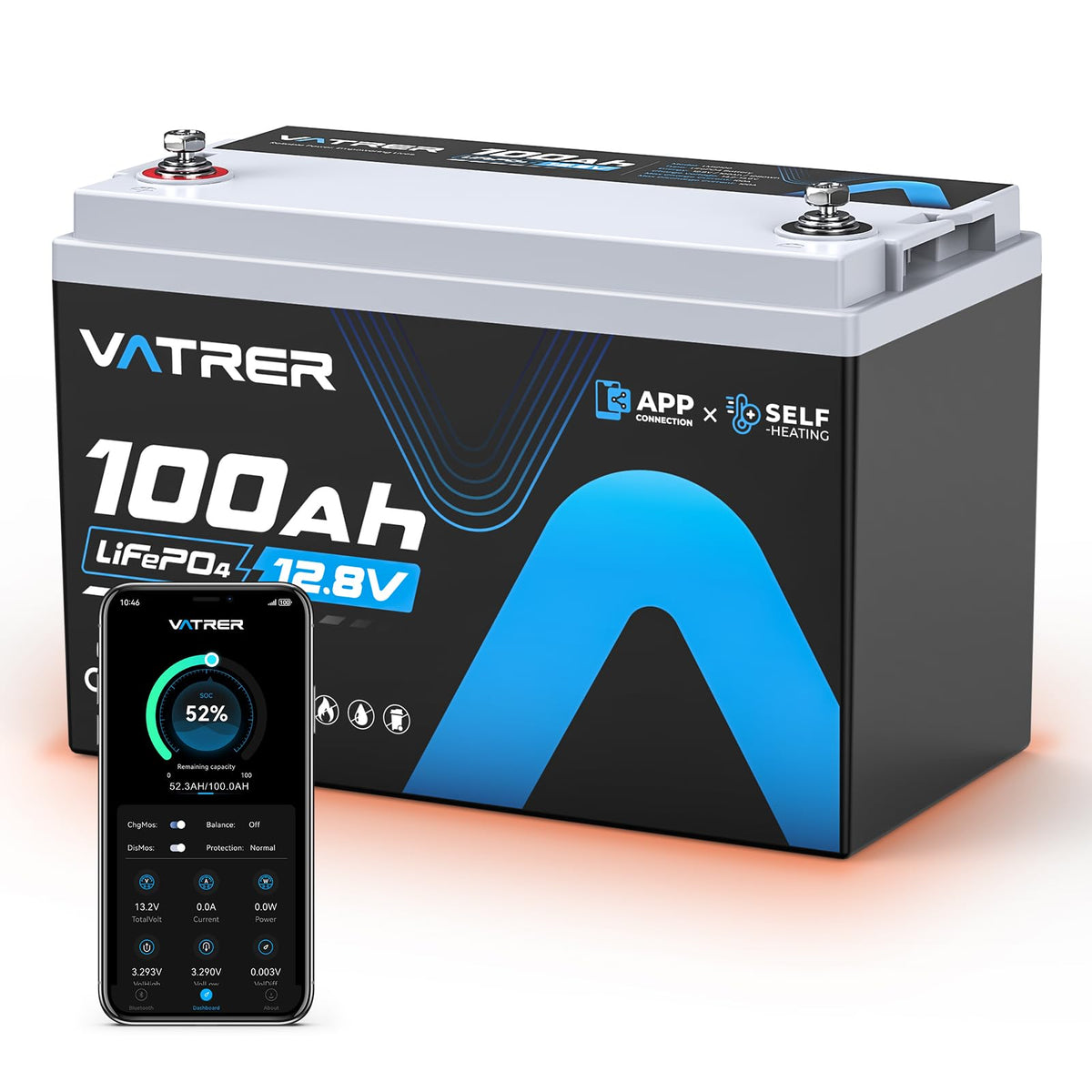 12V 300AH Low Temp Cutoff LiFePO4 Lithium Battery, Built in 200A BMS