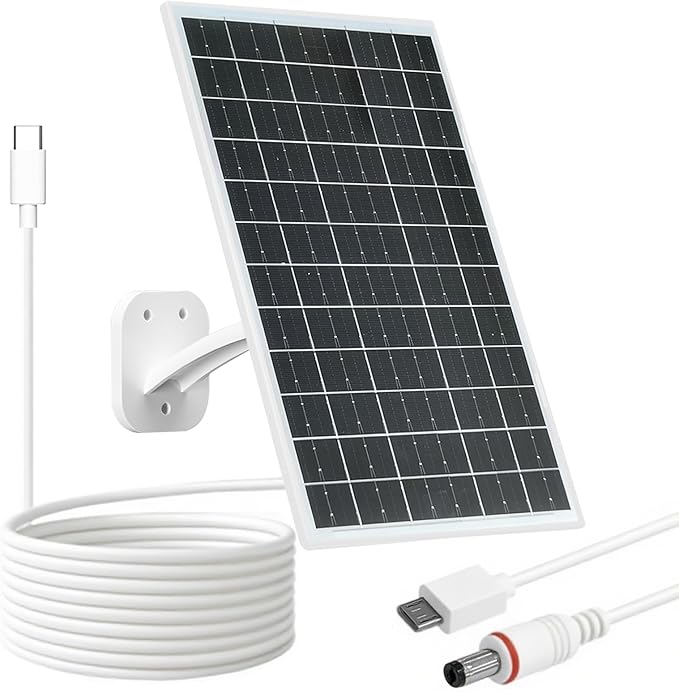FUTUREZEN 13W Solar Panel for Security Cameras, USB-C/USB/DC, White