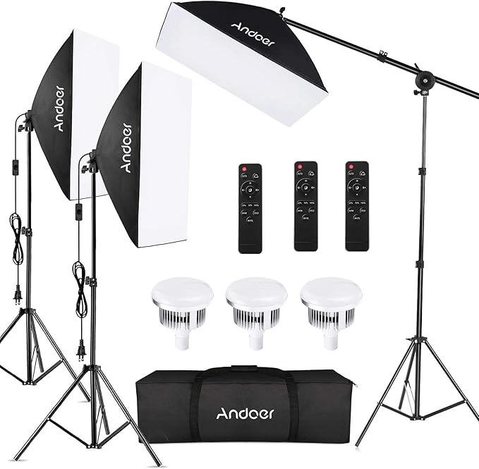 Andoer Studio Photography Light kit Softbox Lighting Set with 85W 2800K-5700K Bi-Color Temperature LED Light * 2 + 50x70cm Softbox * 2 + 2M Light Stand * 2 + Remote Control * 2 + Carry Bag * 1
