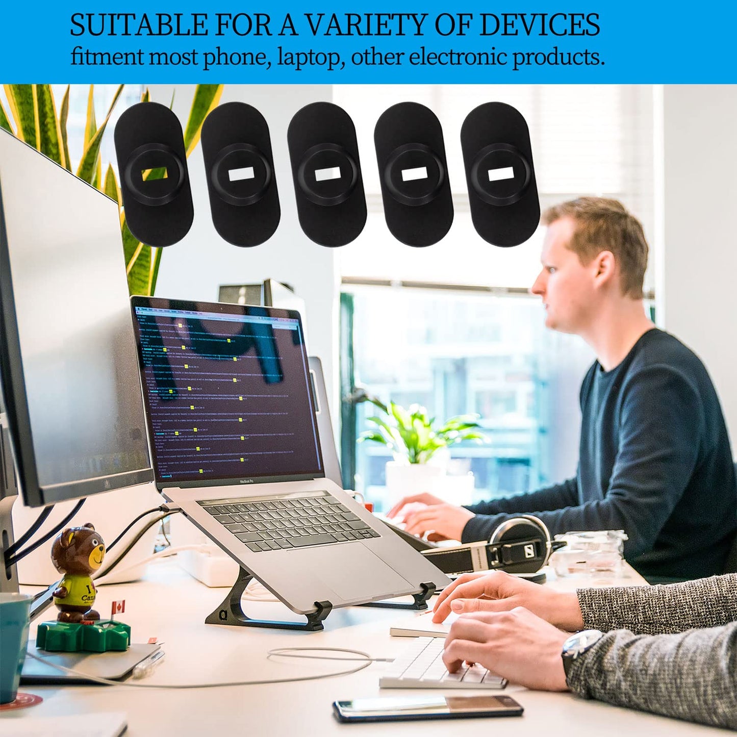 Zolunu 5Pack Anti Theft Self-Adhesive Security Plate with Slot for Cables to Lock Down Laptops, Mac Book, Tablets, iPad, or Other Computer (Black)