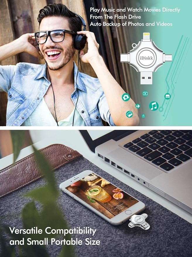 【1T B App*le Certified】iDiskk 1T Photo Memory Stick for iPhone USB Flash Drive for USB-C iPad Android, Samsung USB for iPhone 17/16/15/14/13/13 pro/12/12 pro/12 mini/11/11/Pro/XR/X, Photo Stick for PC