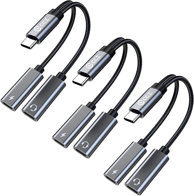 USB C Splitter for KZ ZS10 PRO, CCZ CA01 USB C to 3.5mm Audio Headphone and Charger Adapter, Type C Headphone Splitter 1 in 2 Out, IEM Cable DAC Dongle for Samsung Galaxy S25/S24/S23/S22 (USBC-3.5MM)