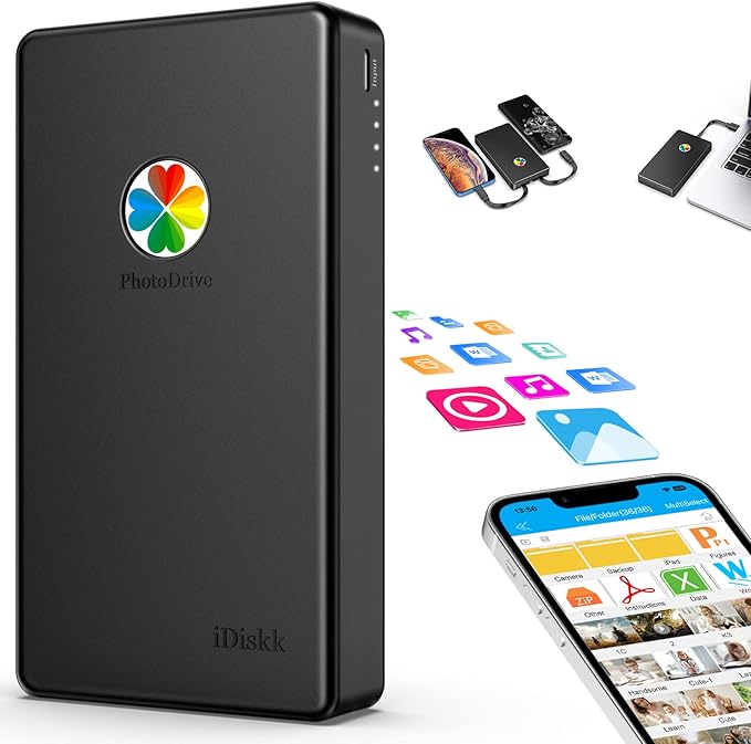 iDiskk MFi Certified 2TB External Hard Drive for iPhone,iPad,MacBook,PC,Photo Storage Phone Drive for Android Mobile to Backup Photos | Video | Files (auto Backup) for iPhone 17/16/ 15/14/13/12