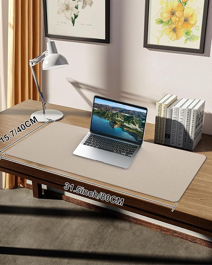 Small Desk Mat,Leather Desk Pad Protector,Desk Mouse pad,Office Desk mat,Laptop Mat for Desk, Non-Slip PU Leather Desk Blotter,Waterproof Desk Writing Pad for Office/Home(31.5"x15.7",Apricot)