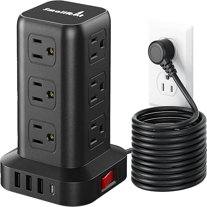 Extension Cord with Multiple Outlets, SMALLRT Power Strip Tower with USB Ports 12 AC Outlets, PD 20W USB C, 15FT Outlet Extender for Home Dorm, Office Supplies, Overload Protection