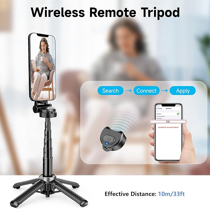 4-in-1 Multifunctional 360° Rotation Magnetic Selfie Stick, Mini Tripod with Detachable Wireless Remote & Portable Selfie Stick Tripod for Photograph, Recording, Travel Vlog,Live Streaming
