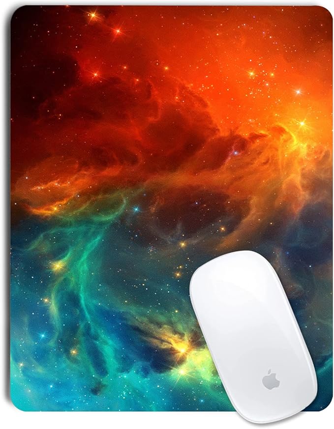 Galaxy Mouse pad, Orange and Cyan Nebula Mouse Pads Office Computer Mousepad, Non-Slip Washable Small Mouse mat 9.5 X 7.9 inch