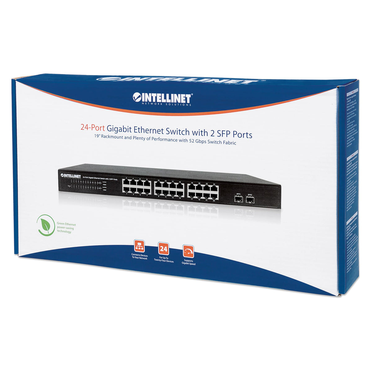 Intellinet 24-Port Gigabit Ethernet Switch, 2 SFP, Unmanaged Rackmount 1U