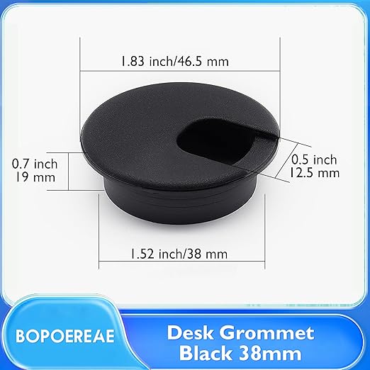 Desk Grommet 1-1/2" (38 mm), Desk Cord Hole Cover, Cable Grommet ABS Plastic, Desk Hole Grommet for Office and Home Table Cable, Detachable Cable Cord Organizer (Black 8 Pcs)