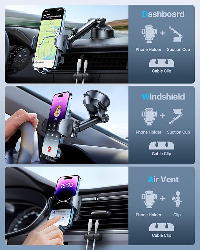 HTU Car Phone Holderγ2026 Upgraded 100+LBS Suction & Safety Certγ Cell Phone Car Mount for Truck Heavy Duty Phone Holder for Dashboard/Windshield/Vent for iPhone 17 16 Pro Max, Green