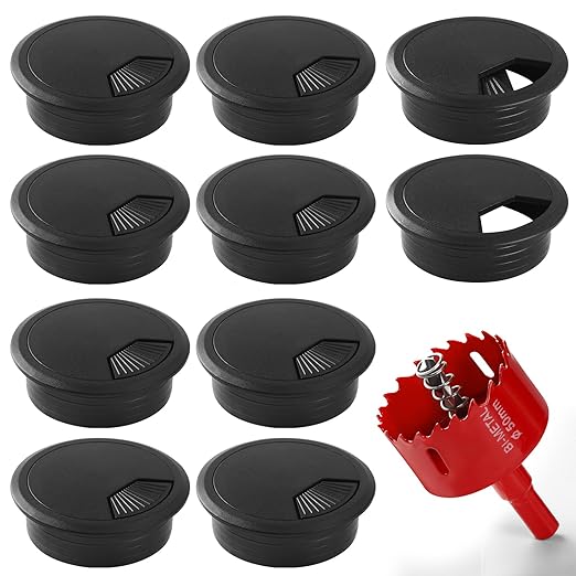 Desk Grommet 2 Inch (50 mm) 10 Pieces, Desk Hole Cover for Cables White, ABS Plastic Grommet Hole Cover with Hole Saw for Wires Cables Through the Countertop by XIOGZAXI
