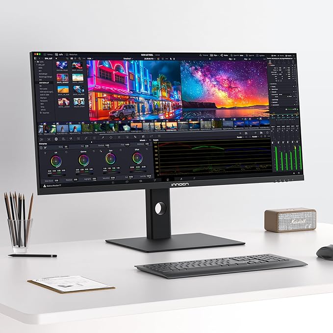 INNOCN 40 Inch 5K 5120 x 2160p Ultrawide Monitor for Laptop, 21:9, 100Hz, IPS, HDMI, DP, FreeSync, HDR400, USB-C, DeltaE<2, Built-in Speakers, Height Adjustable, Black - 40C1U