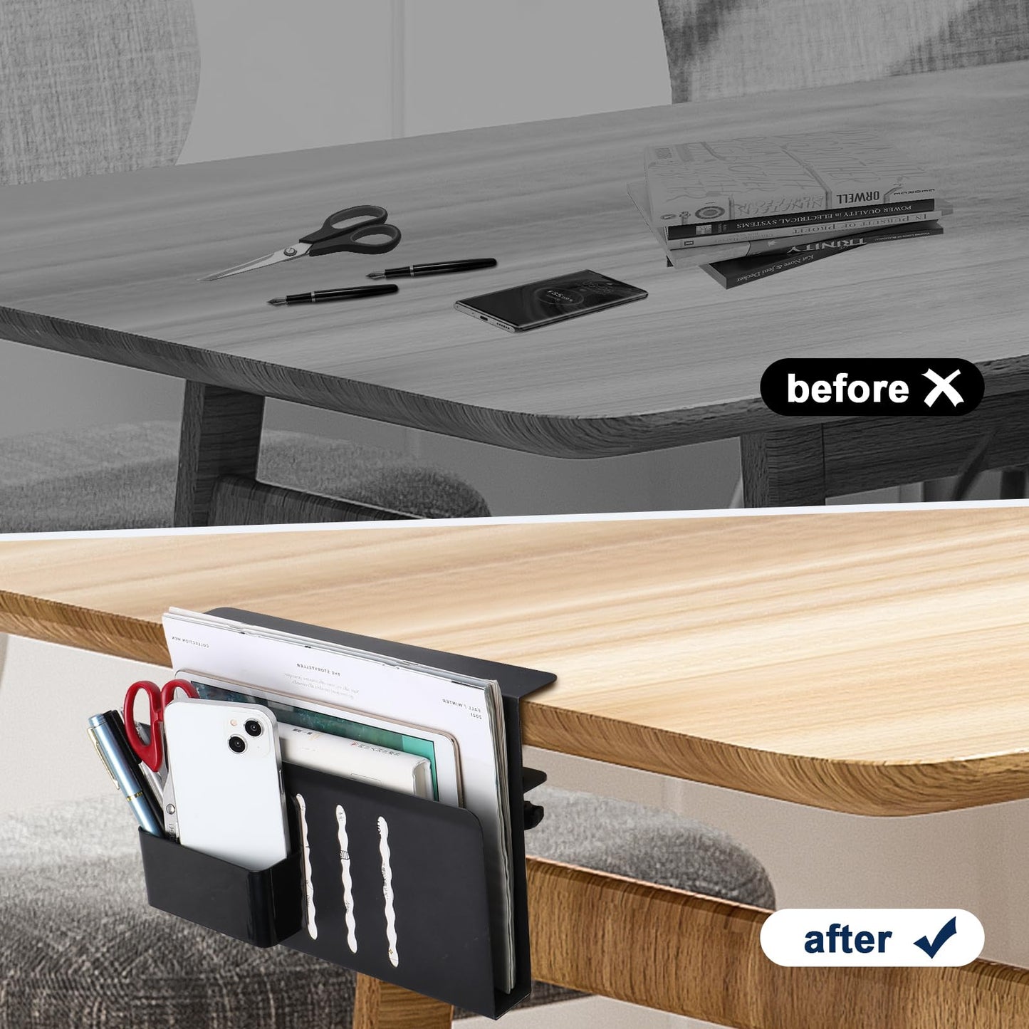 osseph 2 Tie Desk Side Storage, Under Desk Storage Organizer, Black