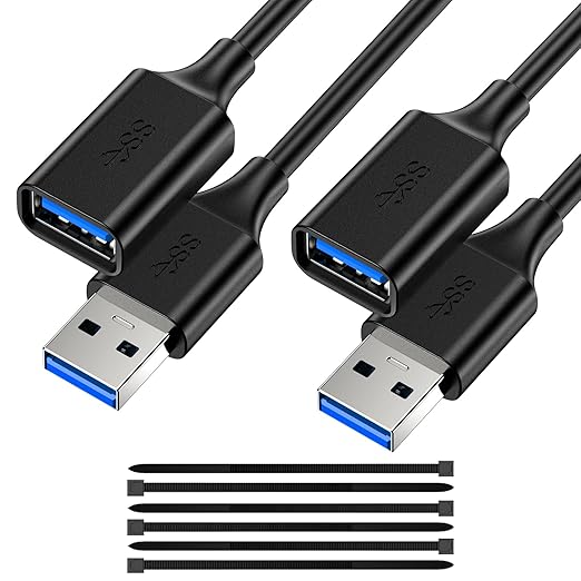 USB Extender Cord 13FT(2 Pack), USB 3.0 Extension Cable, USB A Male to Female, Compatible for USB Flash Drive, Hard Drive, Card Reader, Webcam, Printer, Keyboard, Mouse, Playstation, Xbox, VR Headset