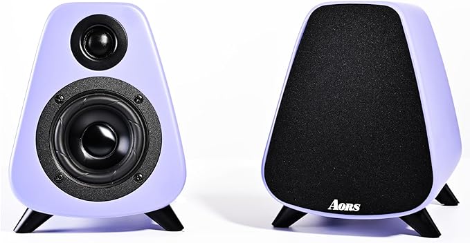 AS31 Active Bookshelf Speakers Bluetooth -2.0 Powered Speaker Stereo Computer Speakers for Desktop pc ,Monitor Speakers 80WRMS/3inch Bass RCA/Optic Inputs, Wooden Compact (Violet)