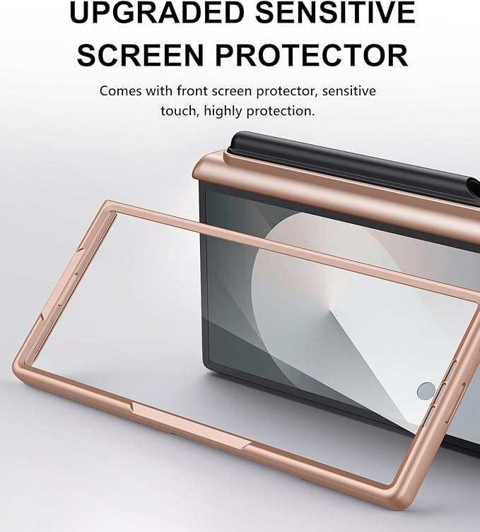 for Samsung Galaxy Z Fold 6 Case with Card Holder & S Pen Holder & Screen Protector & Slide Camera Protection & Hinge Protection, Shockproof Wallet Phone Case for Z Fold 6 5G 2024, Rose Gold