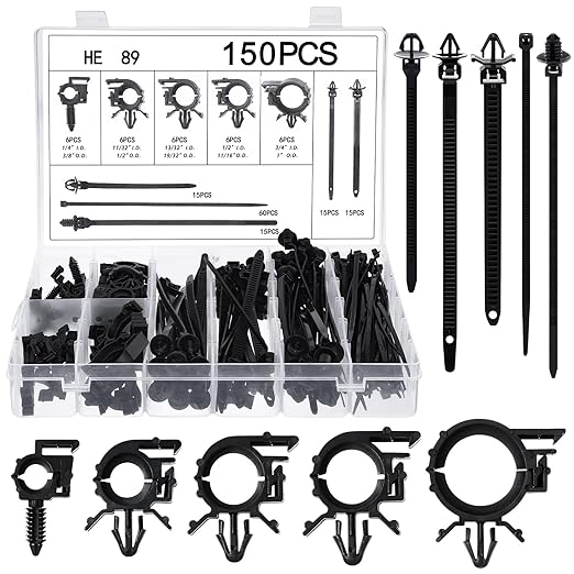 Funnymoom 200 Pack Car Wire Loom Clips, 15 Sizes