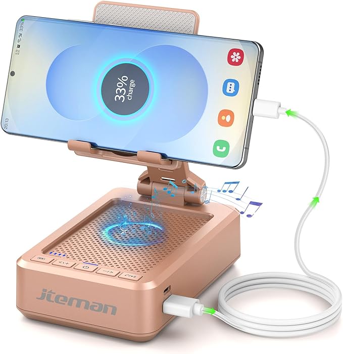 JTEMAN Cell Phone Stand with Bluetooth Speaker and Charging Function