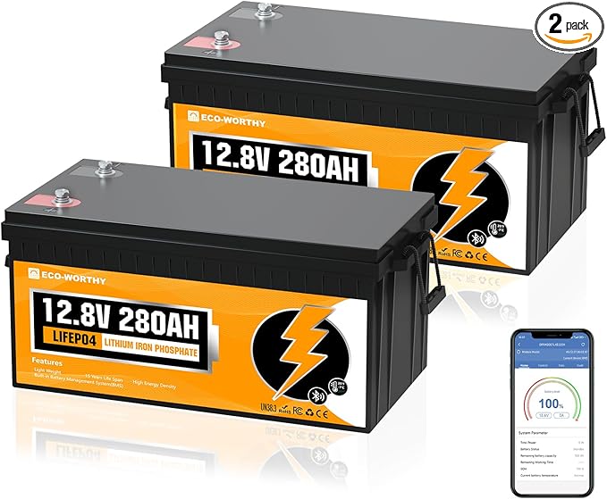 ECO-WORTHY 48V 280Ah (4 Pack 12V 280AH) Metal Case LiFePO4 Lithium Battery with Bluetooth, Low-Temp Protection, 14.34kWh Energy, for RV, Off-Grid, Solar System, Home Backup
