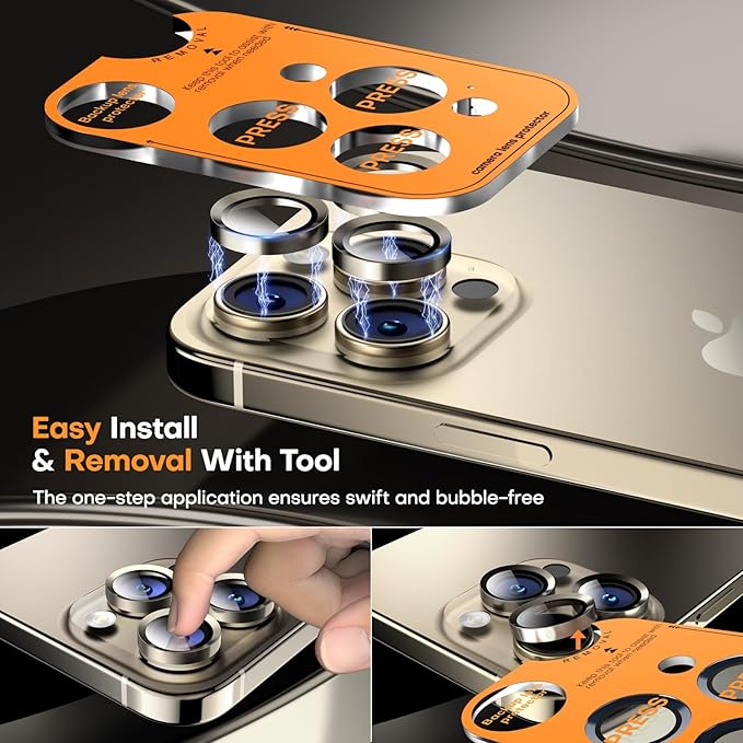 Camera Lens Protector for iPhone 16 Pro Max/16 Pro/15 Pro Max/15 Pro/14 Pro Max/14 Pro,Sapphire Glass Metal Individual Camera Cover Screen, Anti-drop, Case Friendly- Natural Titanium