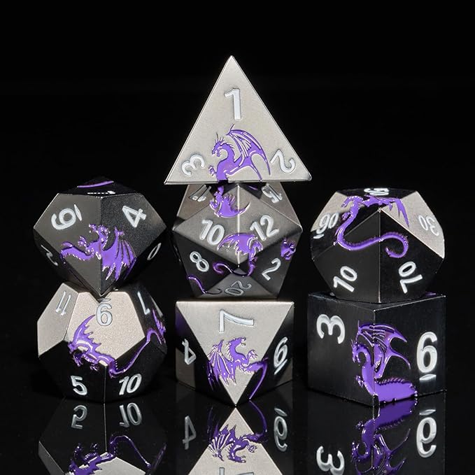 HNCCESG Metal Dice Set,7-Piece Zinc Alloy Dragon DND Dice