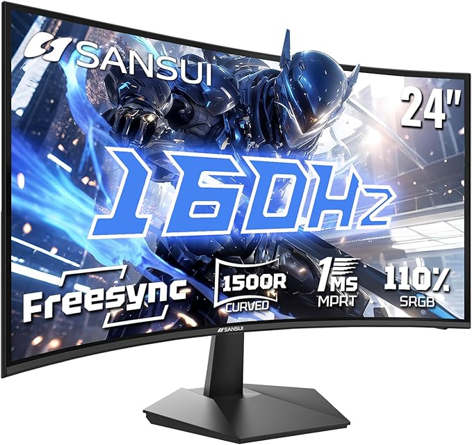 SANSUI 27 Inch Curved Gaming Monitor 200Hz 1ms with Speakers FHD 1080P Computer Monitor FreeSync|1500R|130% sRGB|HDR|Low Blue Light|HDMI DP Ports|VESA Mount|Metal Stand(HDMI Cable Incl.)
