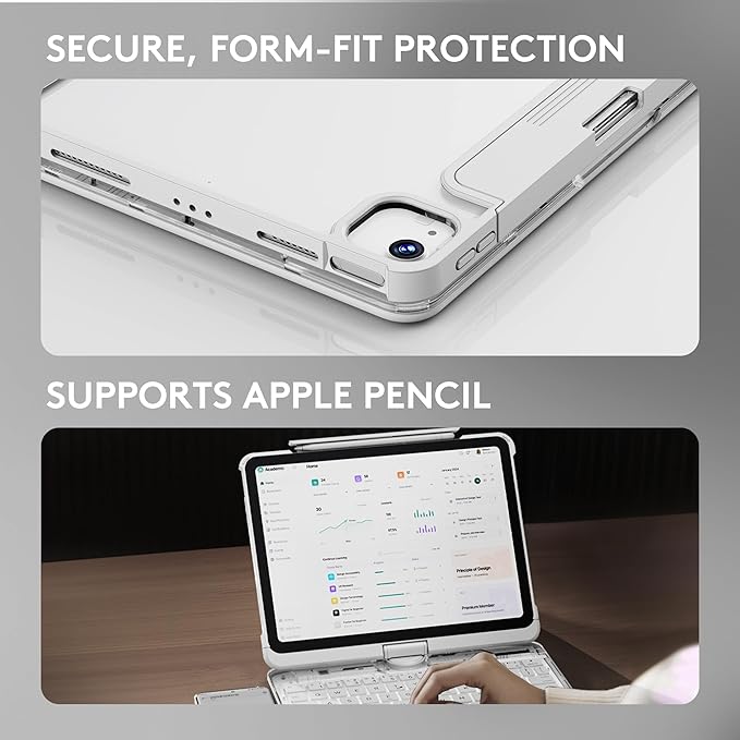 GUSGU Transparent Case with Wireless Keyboard for iPad 11th Gen 11-in.(A16, 2025), 2022 iPad 10th Gen 10.9-in, 7 Colors Backlight, Trackpad, 360°Rotating Stand, Tech Style