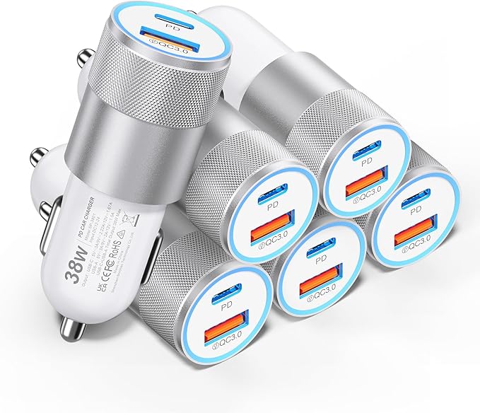 Car Charger USB C 3-Pack, Ancekoy 38W Dual Port Car Charger Adapter