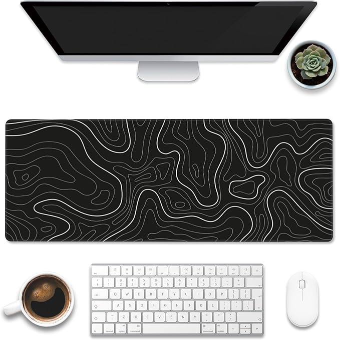 Eflxamz Large Gaming Mouse Pad, Koi Fish Ink Painting Desk Mat, Golden Line Lotus Desk Pad, Extended Big Computer Keyboard Mouse Pad with Non-Slip Base and Stitched Edge