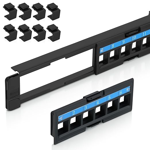 Everest 24 Port Keystone Patch Panel (1-Pack) - Removable 6-Port Panels - Use with Slim Profile Keystones ONLY (Wider Jacks May not fit Side by Side) - with Adjustable Rear Cable Management Bar