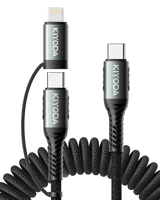 USB A to USB C Cable 3FT/6FT, Coiled USB C Cable for Car, 66W USBC Cable