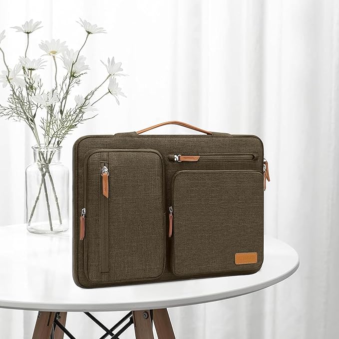 MOSISO 360 Protective Laptop Case 13.3 inch, 13-13.3 inch Laptop Sleeve Compatible with MacBook Air/Pro 13 / Pro 14,HP Dell Acer ASUS,Side Open Carrying Case with 4 Zipper Pockets&Handle, Carob Brown