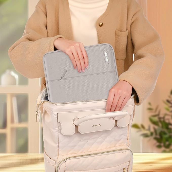 MOSISO Laptop Case 13.3 inch, 13-13.3 inch Laptop Sleeve Compatible with MacBook Air/Pro 13 / Pro 14, HP Dell ASUS Lenovo Notebook, Polyester Vertical Computer Sleeve Bag with Pocket, Stone Gray