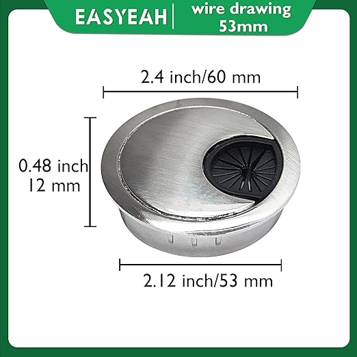 1 Pcs Desk Grommet 2-1/16" / 53 mm, Desk Cord Hole Cover, Cable Grommet Metal Zinc Alloy Materilal, Desk Hole Grommet for Home & Office Pc, Detachable Cable Cord Organizer-Brushed Silver