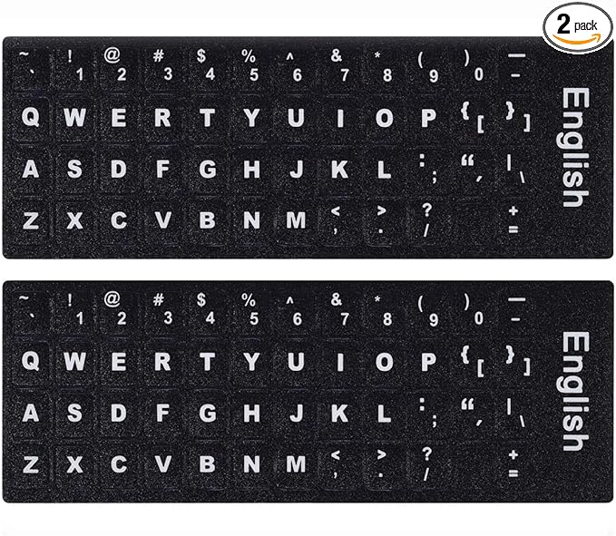 2PCS Thai Keyboard Stickers, Thai-English Keyboard Letters Replacement Sticker White Font on Black Background for Computer Laptop Notebook Desktop, Matte Vinyl Keyboard Alphabet Sticker