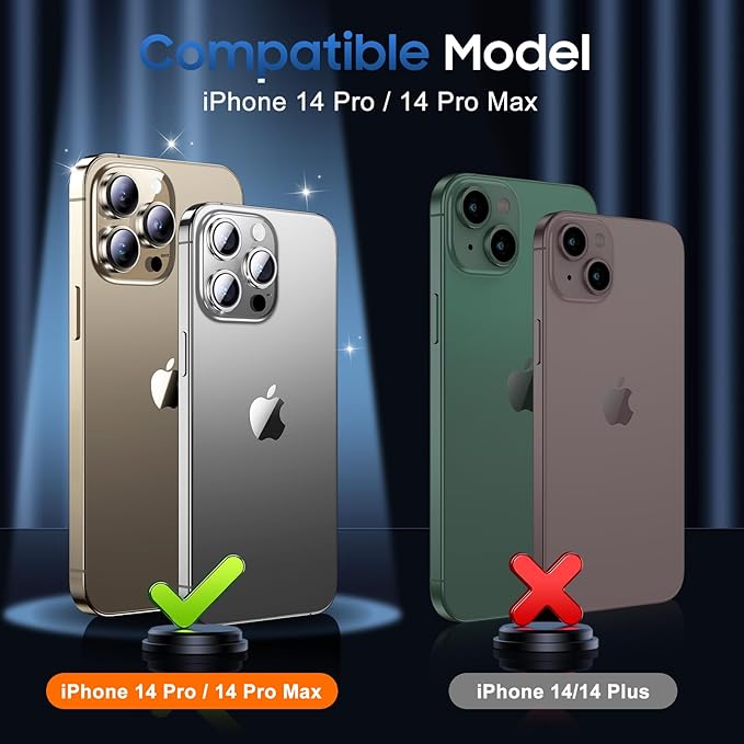 UniqueMe for iPhone 14 Pro Max/14 Pro Camera Lens Protector-Glitter Golden