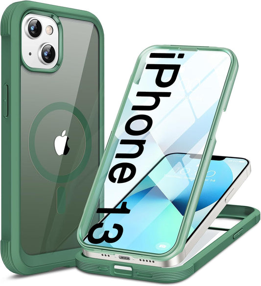 Miracase for iPhone 13 Case 6.1'',Full-Body Magnetic Clear Bumper Case with Built-in 9H Tempered Glass Screen Protector,Military Drop Protection Outdoor Phone Case — iPhone 13