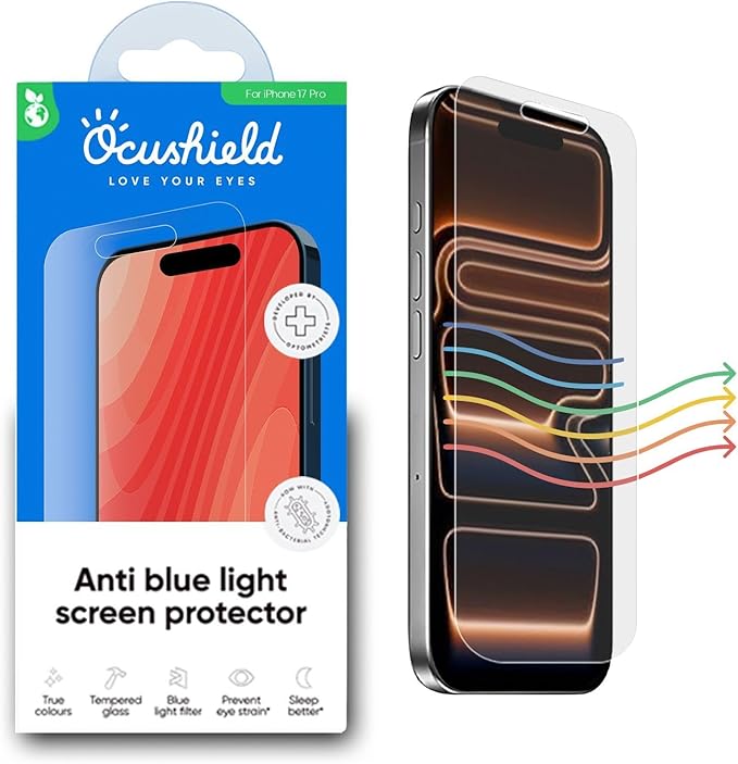 Ocushield Anti Blue Light Tempered Glass Screen Protector of iPhone 13 mini (5.4") – Blocks Blue Light, Prevents Eye Strain & Helps You Sleep Better, 9H Hardness & Case Friendly