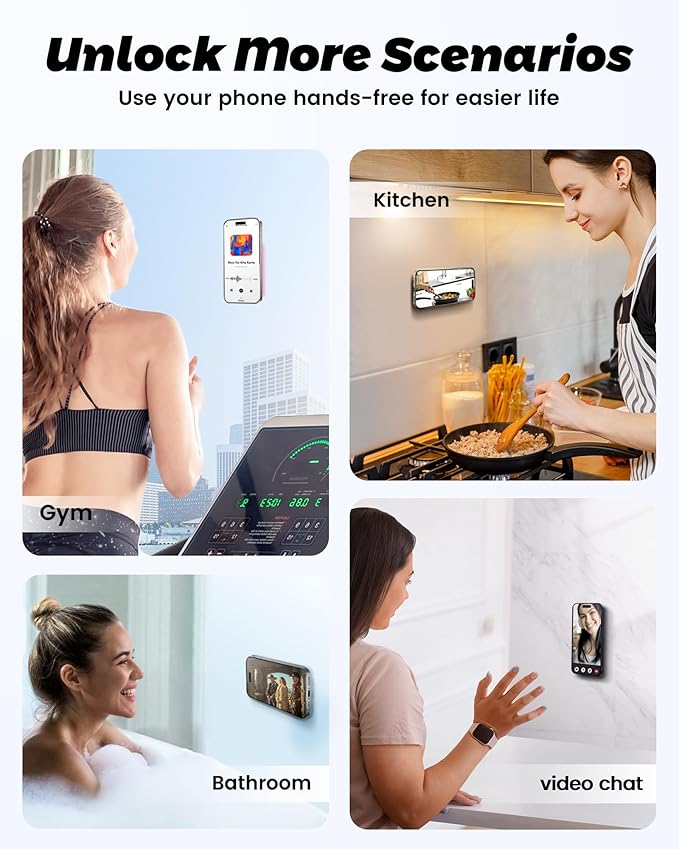amBand Magnetic Sticky Phone Suction Grip for MagSafe, Removable for Wireless Charging, Durable Magnet Silicone Portable Mount Stand for iPhone 12/13/14/15/16 Series, Hands-Free Video/Selfie, Black