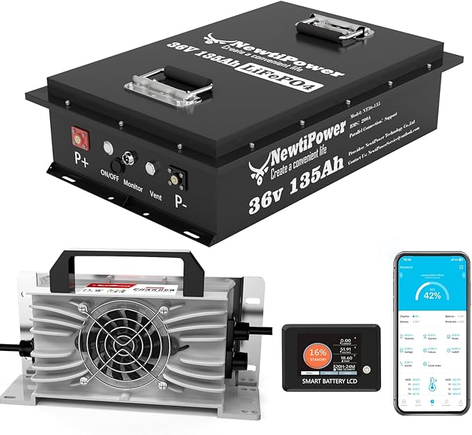 48V 100Ah Golf Cart Lithium LiFePO4 Battery with 200A BMS Grade A Cells Deep Cycle Rechargeable Battery,10000+ Cycles,Perfect for Golf Cart,Off Grid Applications (48V 100Ah-BLU)
