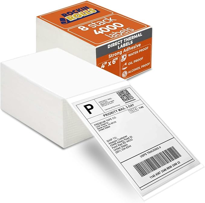 Rockin Rolls 4x6 Fanfold Direct Thermal Shipping Labels