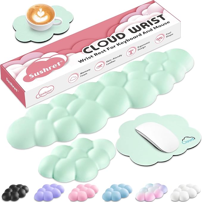 Sushret Cloud Wrist Rest for Computer Keyboard and Mouse Pad Set